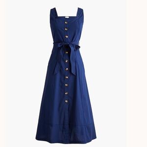 NWT J Crew Factory Button-front belted midi dress Navy